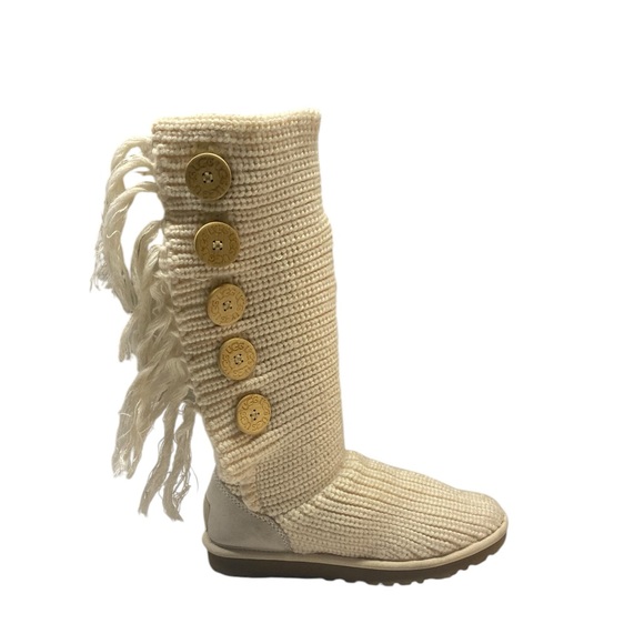 UGG Women’s Classic Cardy Boot Size 6 Cabincore Knit Wool Insole Fringe Snow Ski - Picture 2 of 9